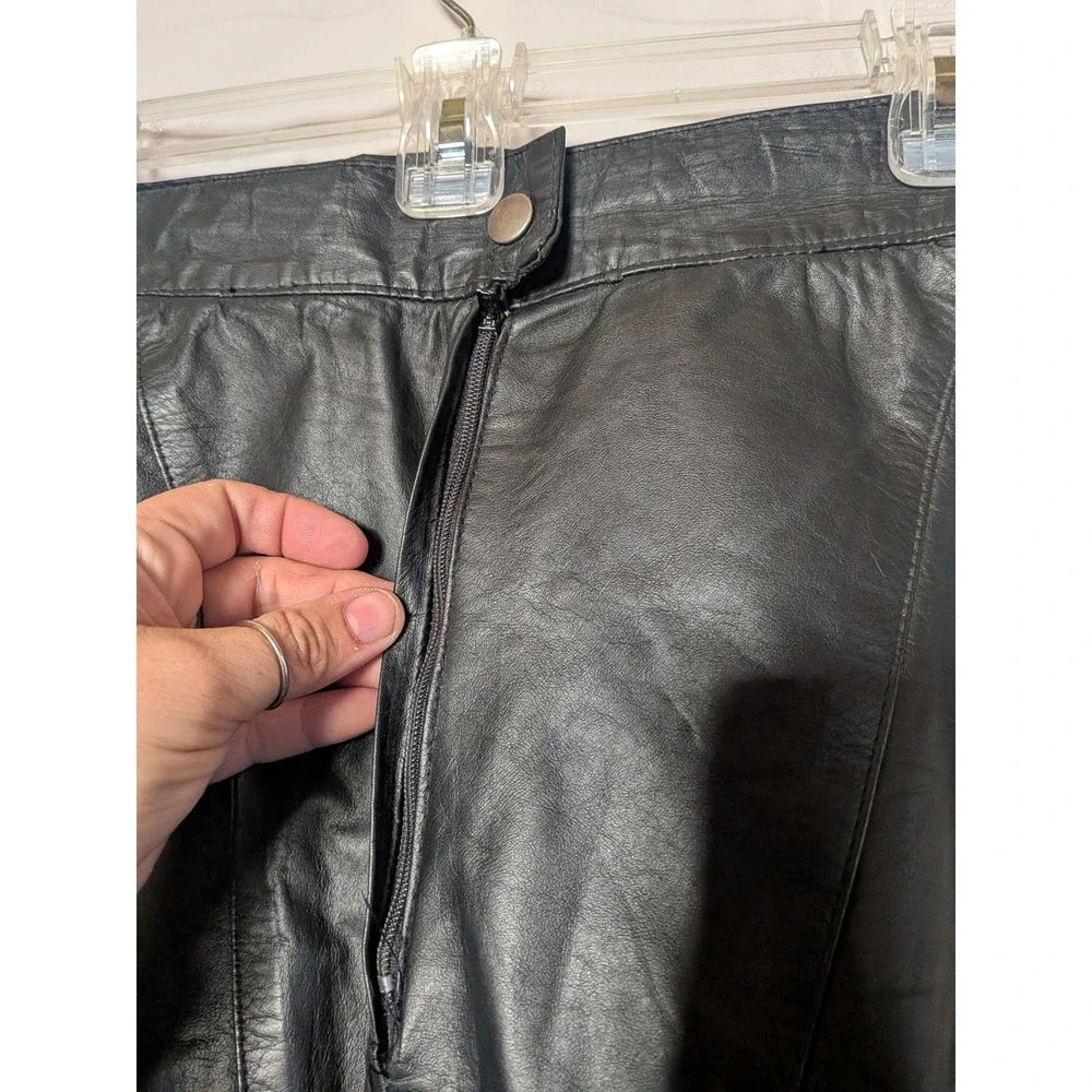Winlit Vintage Ginuwine Leather pencil skirt 9/10 Black V front Rare 90's - Picture 7 of 10